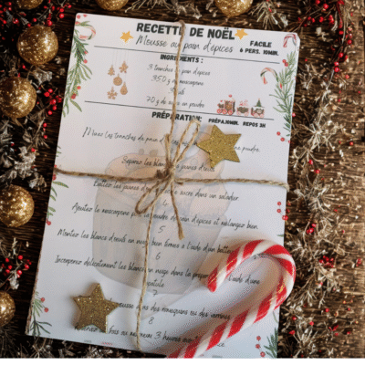 Lot de 8 cartes recettes de Noël – Fiches de cuisine faciles