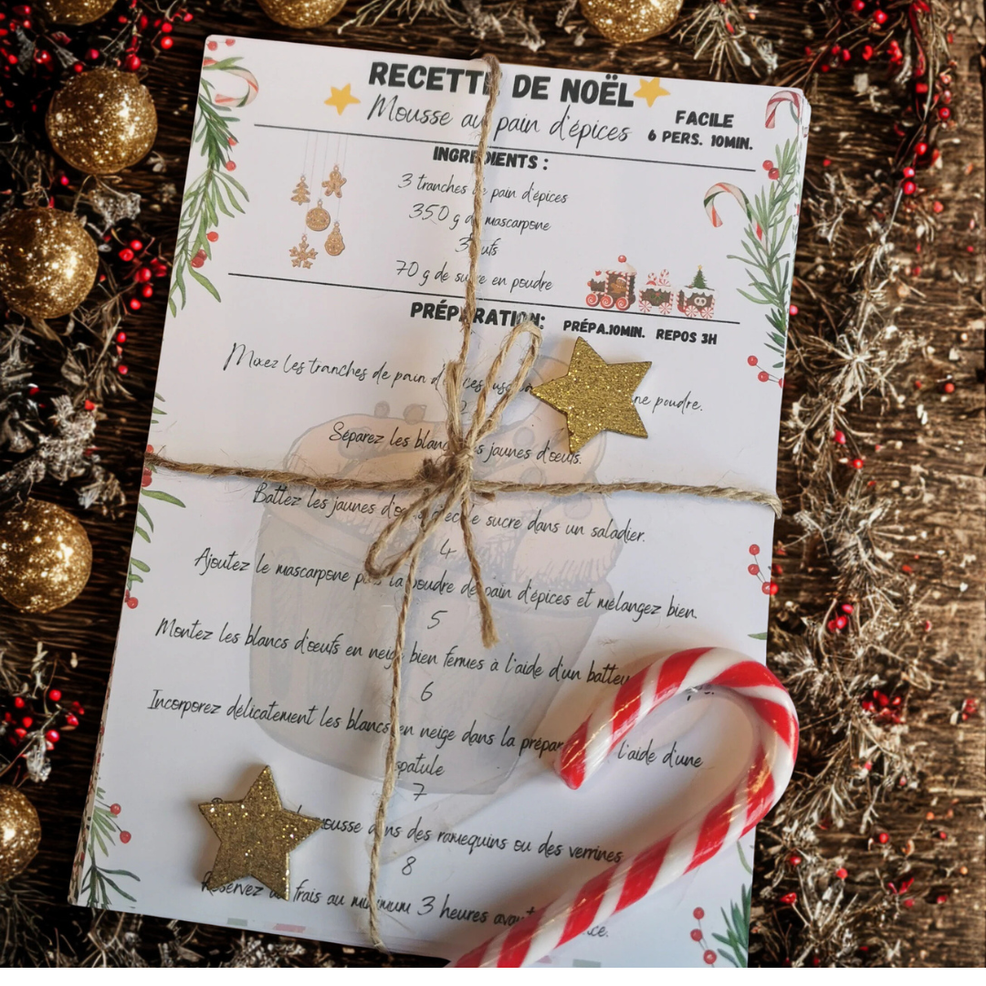 Lot de 8 cartes recettes de Noël – Fiches de cuisine faciles