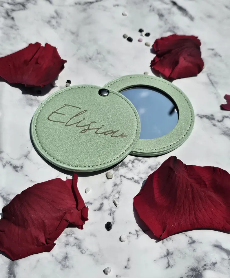 Miroir de Poche Personnalisé Vert avec Prénom Doré Chic – Image 8