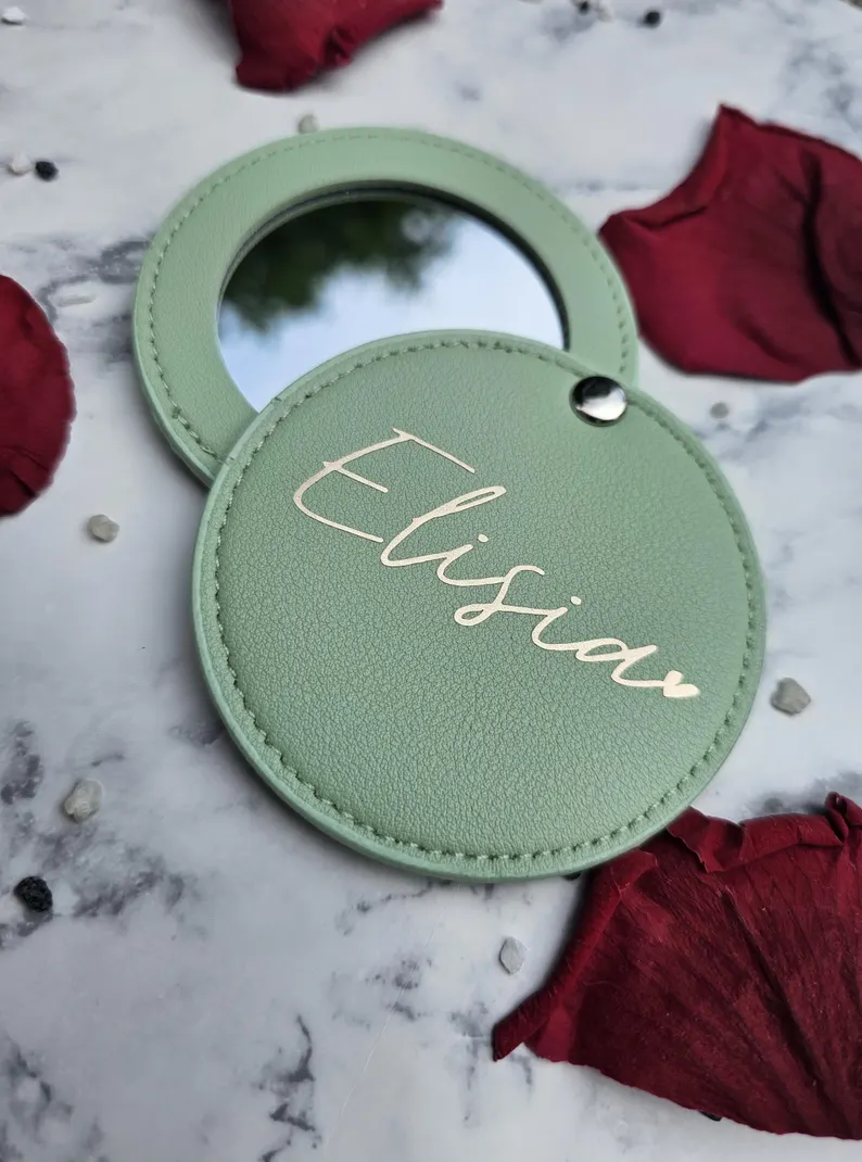 Miroir de Poche Personnalisé Vert avec Prénom Doré Chic – Image 5