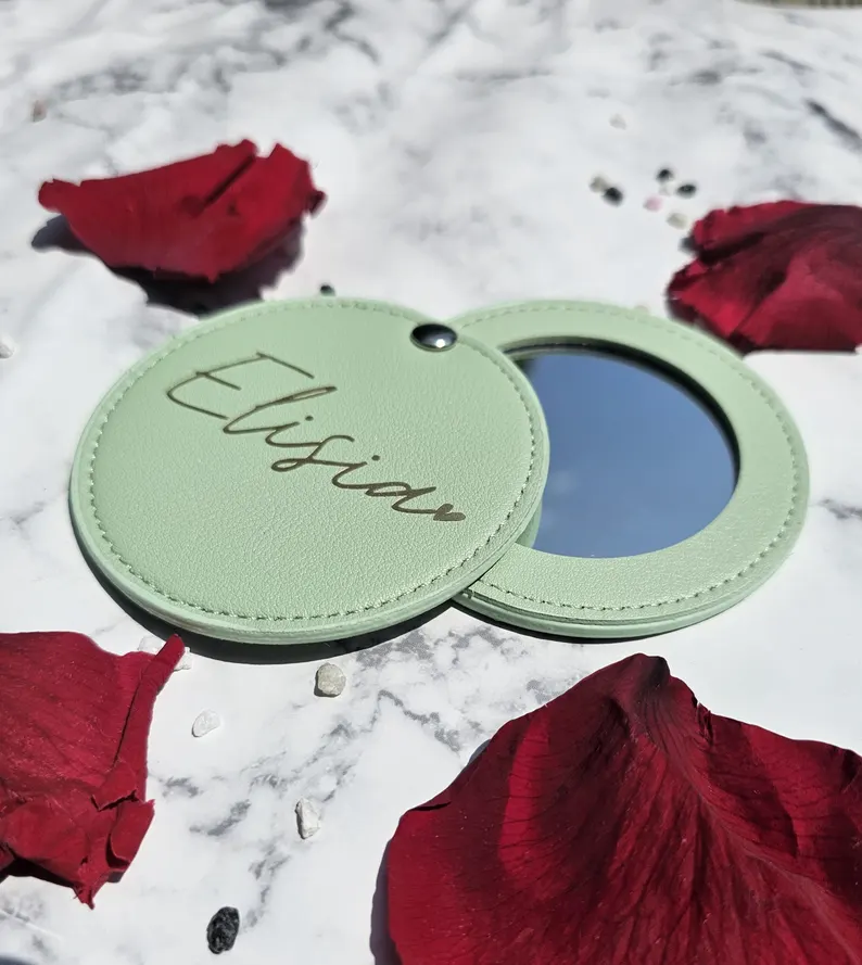 Miroir de Poche Personnalisé Vert avec Prénom Doré Chic – Image 7