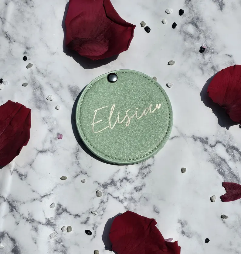 Miroir de Poche Personnalisé Vert avec Prénom Doré Chic – Image 6