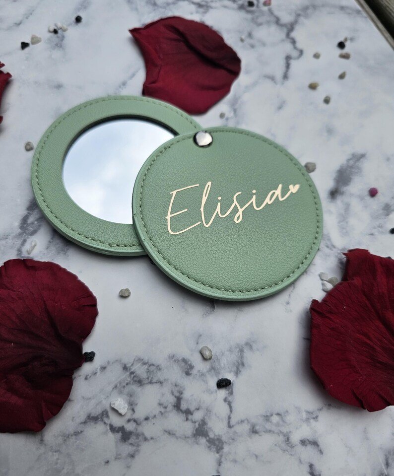 Miroir de Poche Personnalisé Vert avec Prénom Doré Chic – Image 4